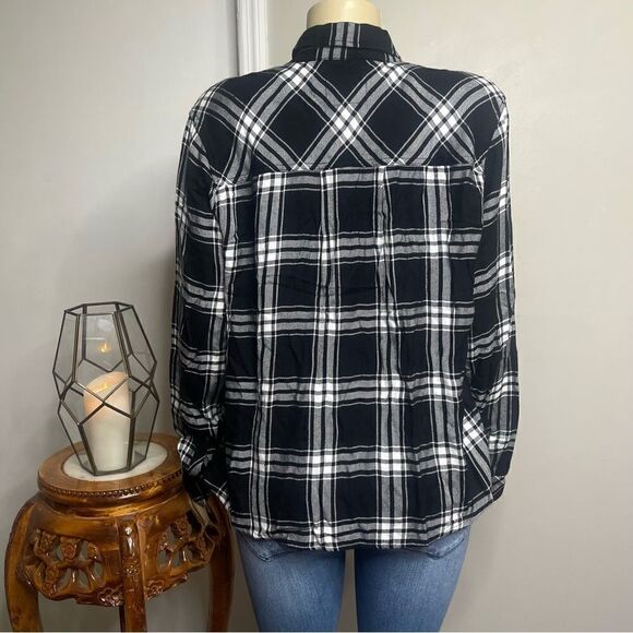 Rails Dylan Plaid Button Down Shirt  Onyx Ivory Women Size XS - Picture 6 of 11